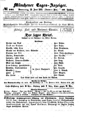 Münchener Tages-Anzeiger Donnerstag 13. Juni 1861