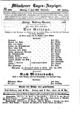 Münchener Tages-Anzeiger Montag 1. Juli 1861