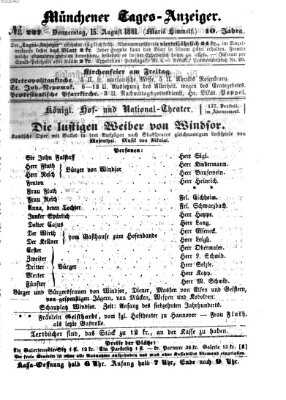 Münchener Tages-Anzeiger Donnerstag 15. August 1861