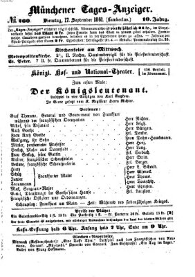 Münchener Tages-Anzeiger Dienstag 17. September 1861