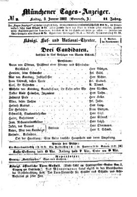 Münchener Tages-Anzeiger Freitag 3. Januar 1862