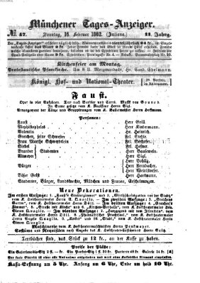 Münchener Tages-Anzeiger Sonntag 16. Februar 1862