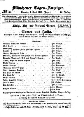 Münchener Tages-Anzeiger Dienstag 1. April 1862
