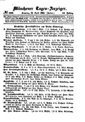 Münchener Tages-Anzeiger Samstag 12. April 1862