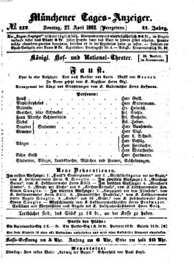 Münchener Tages-Anzeiger Sonntag 27. April 1862