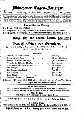 Münchener Tages-Anzeiger Donnerstag 12. Juni 1862