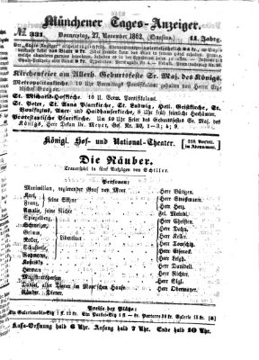 Münchener Tages-Anzeiger Donnerstag 27. November 1862