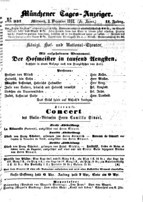 Münchener Tages-Anzeiger Mittwoch 3. Dezember 1862