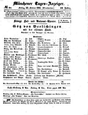 Münchener Tages-Anzeiger Freitag 20. Februar 1863