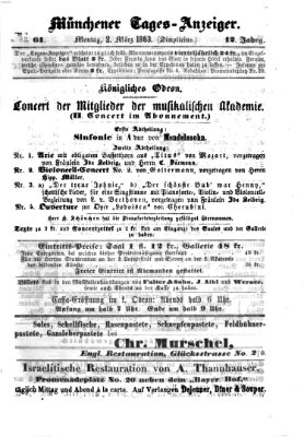 Münchener Tages-Anzeiger Montag 2. März 1863