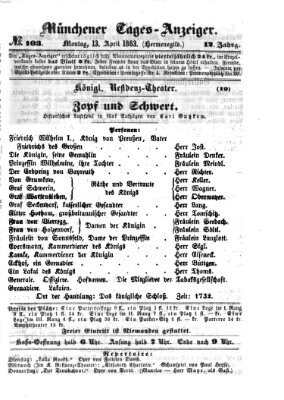 Münchener Tages-Anzeiger Montag 13. April 1863