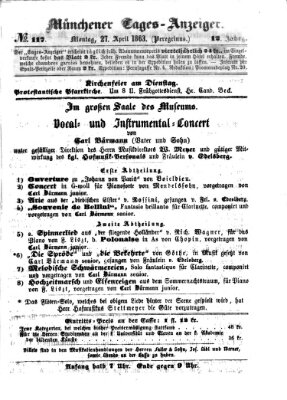 Münchener Tages-Anzeiger Montag 27. April 1863