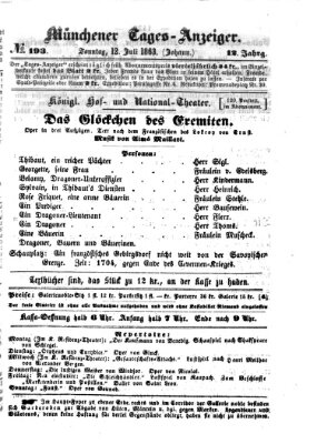 Münchener Tages-Anzeiger Sonntag 12. Juli 1863