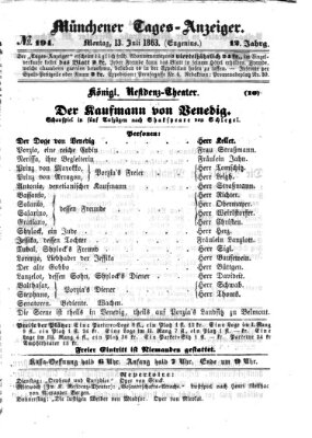 Münchener Tages-Anzeiger Montag 13. Juli 1863