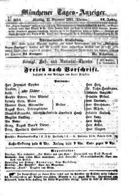 Münchener Tages-Anzeiger Montag 21. Dezember 1863