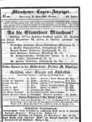 Münchener Tages-Anzeiger Donnerstag 31. März 1864