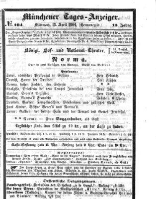 Münchener Tages-Anzeiger Mittwoch 13. April 1864