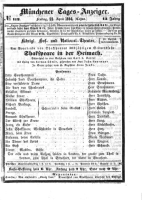 Münchener Tages-Anzeiger Freitag 22. April 1864