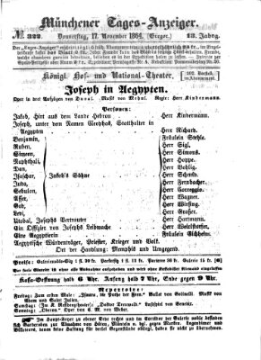 Münchener Tages-Anzeiger Donnerstag 17. November 1864