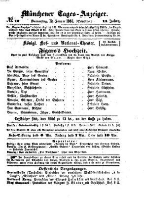 Münchener Tages-Anzeiger Donnerstag 12. Januar 1865