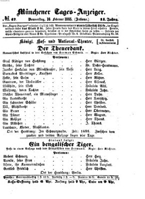 Münchener Tages-Anzeiger Donnerstag 16. Februar 1865