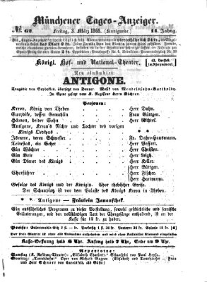 Münchener Tages-Anzeiger Freitag 3. März 1865