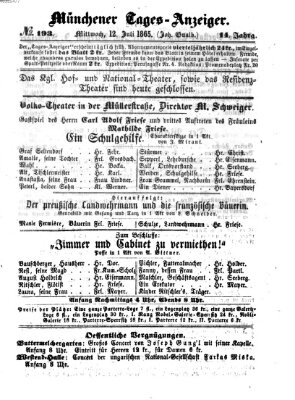 Münchener Tages-Anzeiger Mittwoch 12. Juli 1865