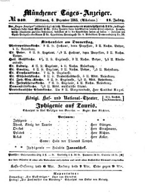 Münchener Tages-Anzeiger Mittwoch 6. Dezember 1865