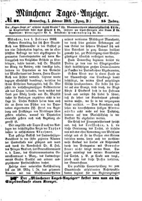 Münchener Tages-Anzeiger Donnerstag 1. Februar 1866