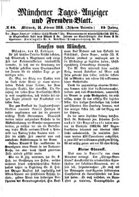 Münchener Tages-Anzeiger und Fremden-Blatt (Münchener Tages-Anzeiger) Mittwoch 14. Februar 1866