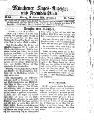 Münchener Tages-Anzeiger und Fremden-Blatt (Münchener Tages-Anzeiger) Montag 19. Februar 1866