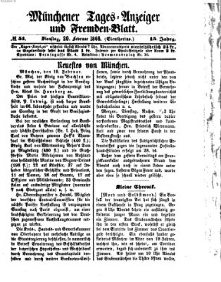 Münchener Tages-Anzeiger und Fremden-Blatt (Münchener Tages-Anzeiger) Dienstag 20. Februar 1866