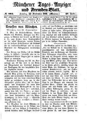 Münchener Tages-Anzeiger und Fremden-Blatt (Münchener Tages-Anzeiger) Samstag 22. September 1866