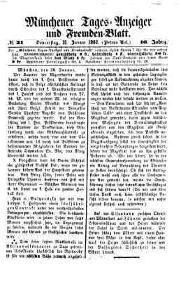 Münchener Tages-Anzeiger und Fremden-Blatt (Münchener Tages-Anzeiger) Donnerstag 31. Januar 1867
