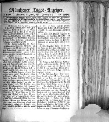 Münchener Tages-Anzeiger Mittwoch 5. Juni 1867