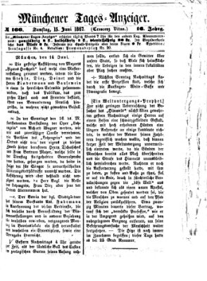 Münchener Tages-Anzeiger Samstag 15. Juni 1867