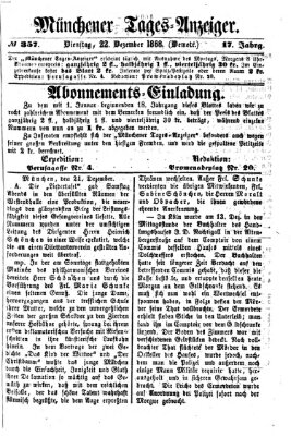 Münchener Tages-Anzeiger Dienstag 22. Dezember 1868