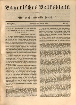 Bayerisches Volksblatt Dienstag 16. August 1831