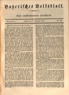 Bayerisches Volksblatt Dienstag 13. September 1831