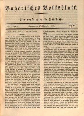 Bayerisches Volksblatt Samstag 17. September 1831