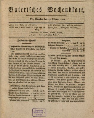 Baierisches Wochenblatt (Kurpfalzbaierisches Wochenblatt) Samstag 15. Februar 1800