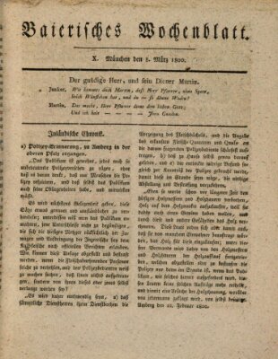 Baierisches Wochenblatt (Kurpfalzbaierisches Wochenblatt) Samstag 8. März 1800