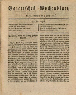 Baierisches Wochenblatt (Kurpfalzbaierisches Wochenblatt) Samstag 5. Juli 1800