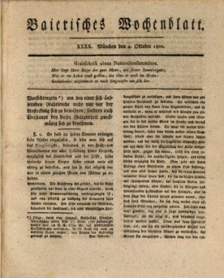 Baierisches Wochenblatt (Kurpfalzbaierisches Wochenblatt) Samstag 4. Oktober 1800