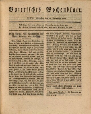 Baierisches Wochenblatt (Kurpfalzbaierisches Wochenblatt) Samstag 22. November 1800