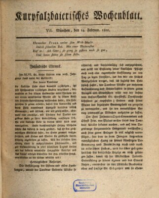 Kurpfalzbaierisches Wochenblatt Samstag 14. Februar 1801