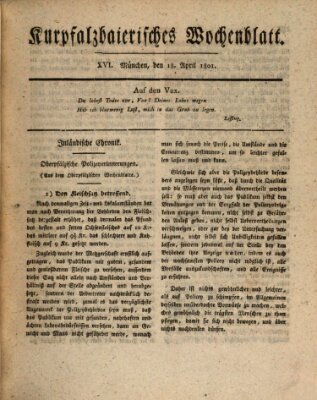 Kurpfalzbaierisches Wochenblatt Samstag 18. April 1801