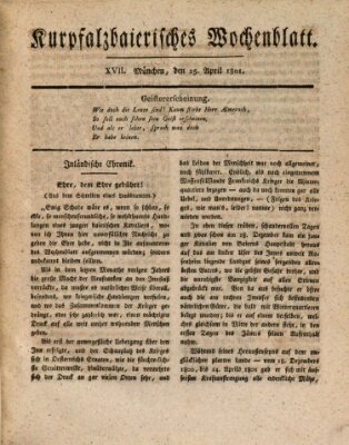 Kurpfalzbaierisches Wochenblatt Samstag 25. April 1801