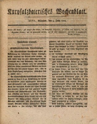 Kurpfalzbaierisches Wochenblatt Samstag 4. Juli 1801