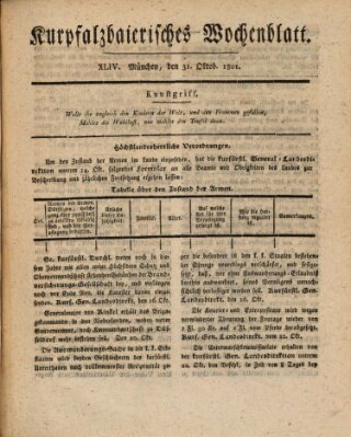 Kurpfalzbaierisches Wochenblatt Samstag 31. Oktober 1801